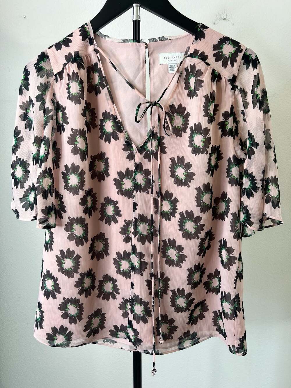 Ted Baker Harlynn Floral Print Split Sleeve V-Neck Blouse